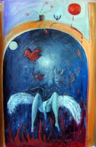 Little red bird and falling angel 100 x 150 cm 2007 | Reinhard Stammer | reinhard-stammer.com