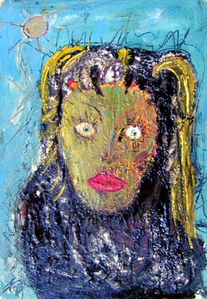 Bildhübsches, blondes Mädchen, mit strahlend blauen Augen, im Pelz - vor blauem Grund 70 x 100 cm 2006 sold | Reinhard Stammer | reinhard-stammer.com