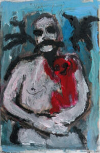 Father and son 18 x 29 cm overpainted picture in a newspaper 2012 | Reinhard Stammer | reinhard-stammer.com
