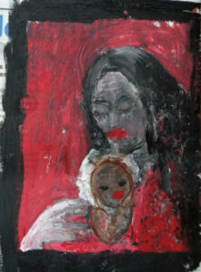 Mother and son 18 x 29 cm overpainted picture in a newspaper 2012 | Reinhard Stammer | reinhard-stammer.com